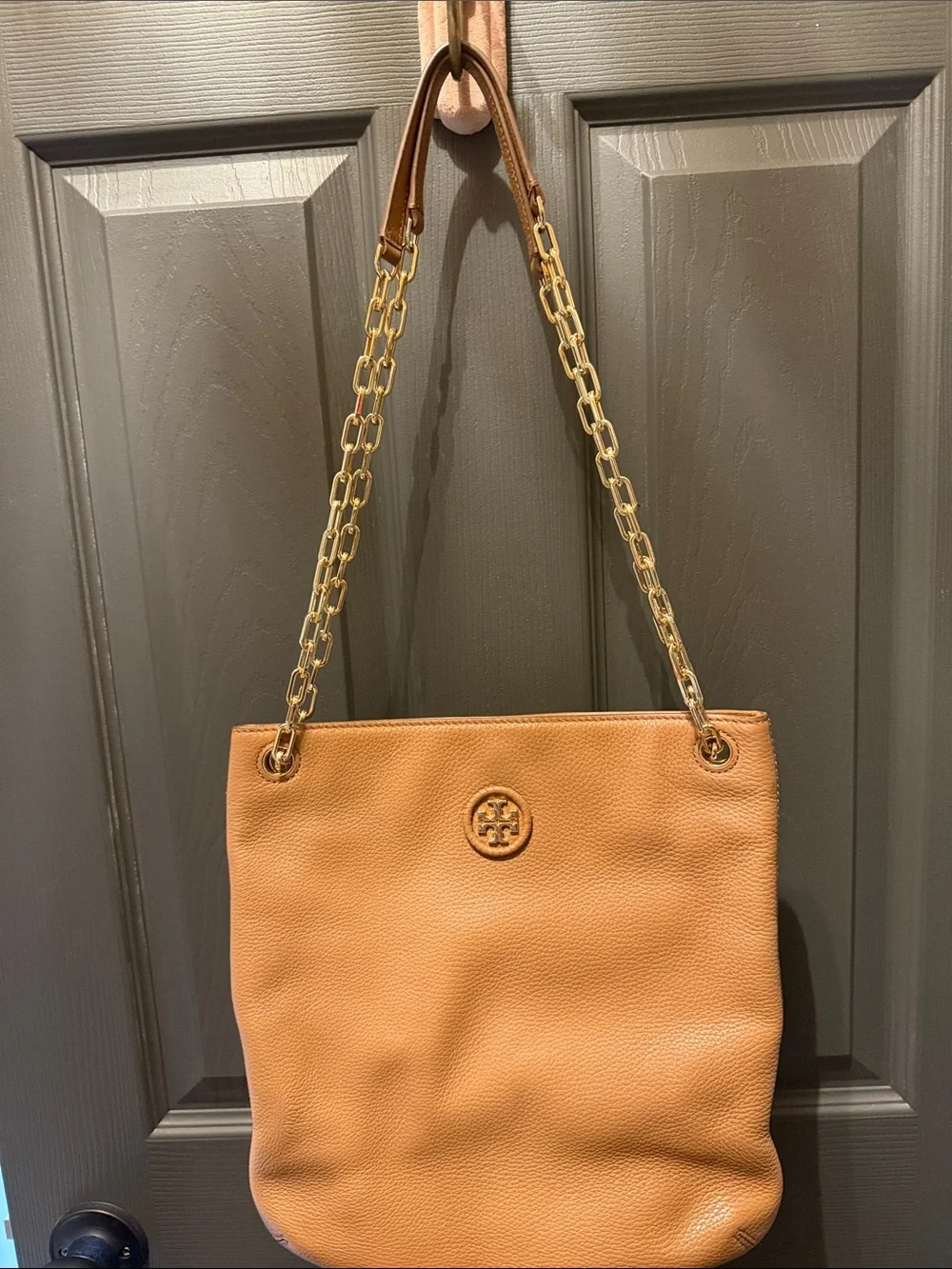 Tory Burch Tan Pebbled Leather Chain Shoulder Bag